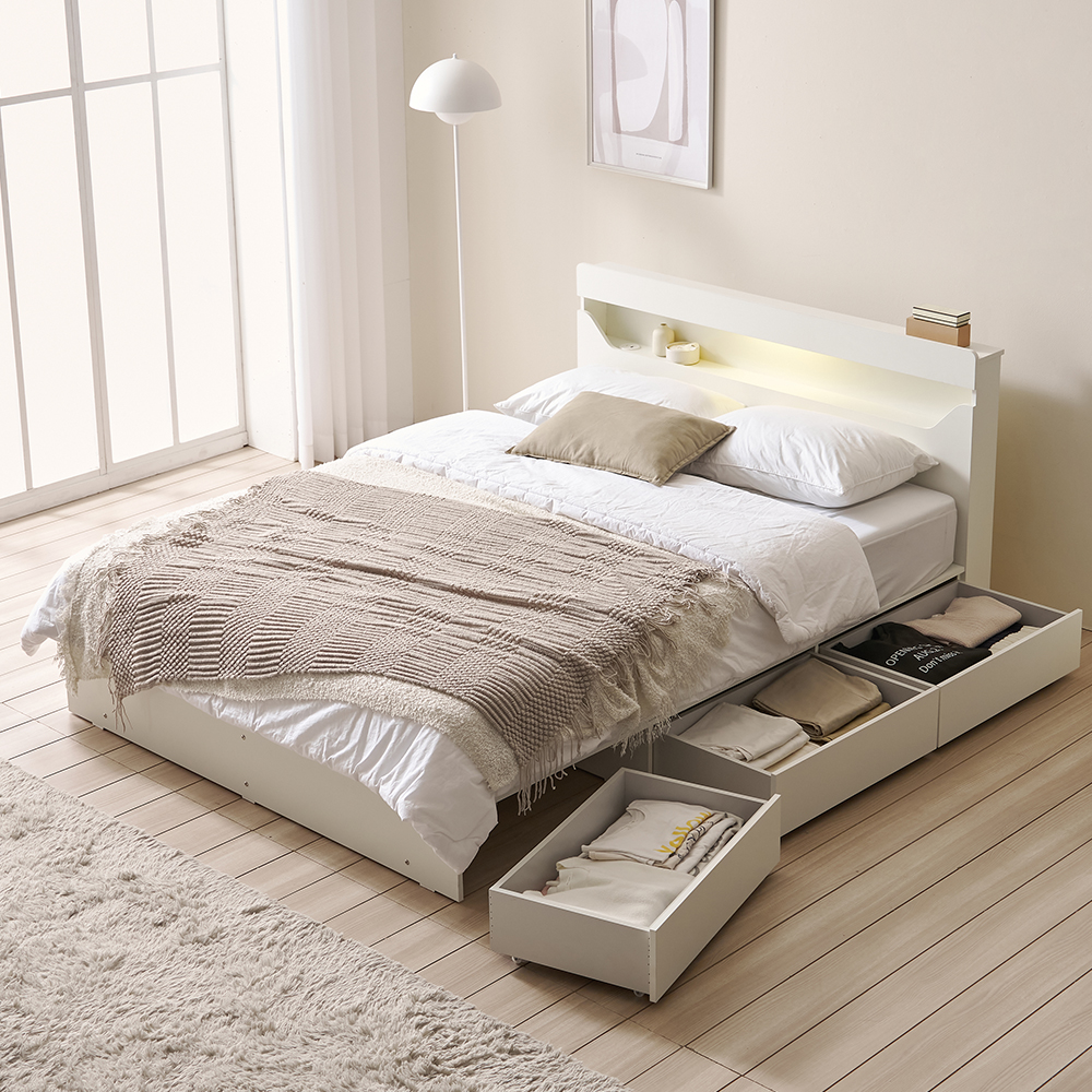 보니애가구 문스테이 LED 조명 수납 침대 프레임 Q