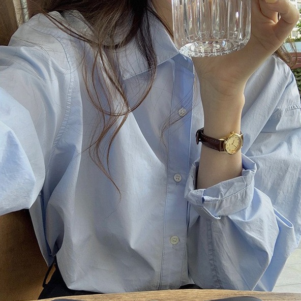 순면 블루 셔츠 남방 심플 캐주얼 봄 가을 직장인 데일리 코디 3컬러 - 상품 이미지