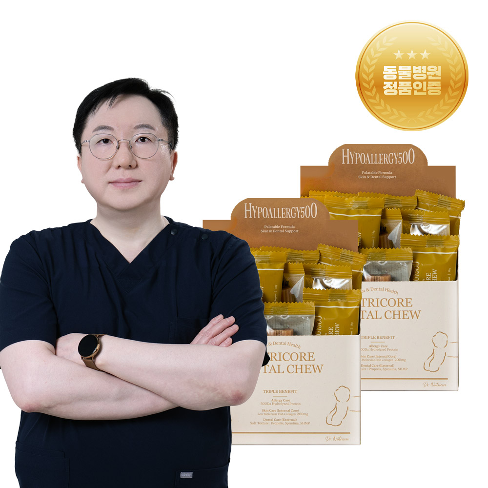 닥터뉴트리코어 하이포알러지500 피부 알러지 눈물 강아지 개 애견 양치 덴탈껌 치석제거 10개입 (180g) x 2박스