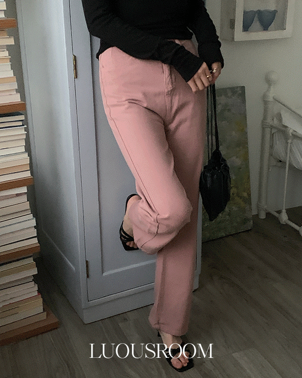 랜싱 와이드 일자핏 코튼 팬츠 (핑크) - 상품 이미지