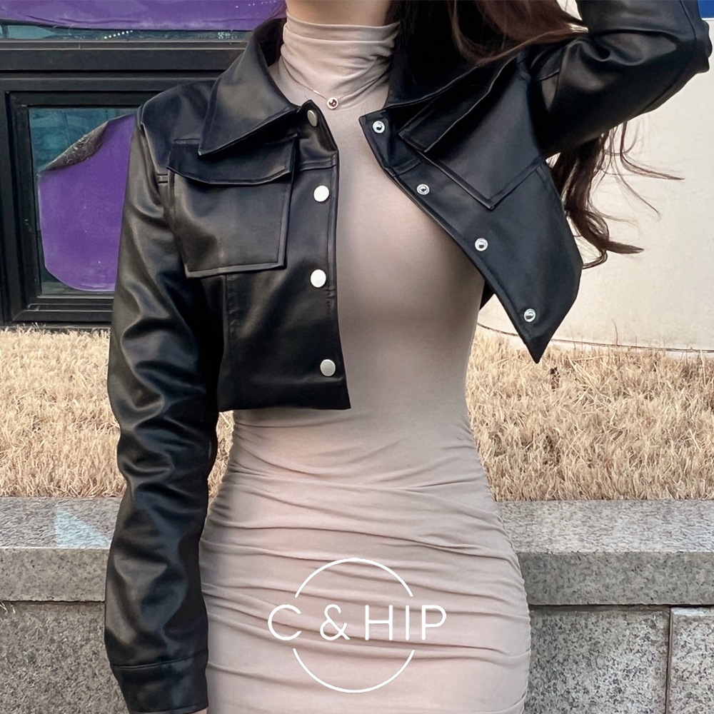 라이 크롭 셔츠 카라 라이더 레더 가죽 숏자켓 - 상세 이미지 2