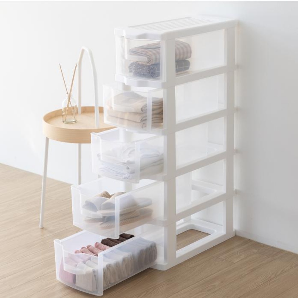틈새수납장 폭좁은 수납장 거실 베란다 모듈 다용도 슬림 로로 서랍장 5단 투명