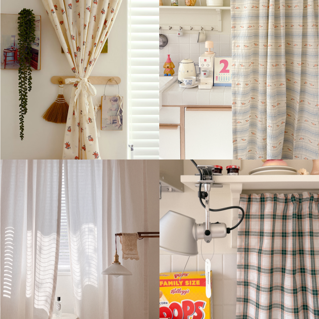 마리엔젤 빈티지 로즈베일리 가리개 창문 커튼 공간분리 가림막 커텐 테이블보 호환 XS