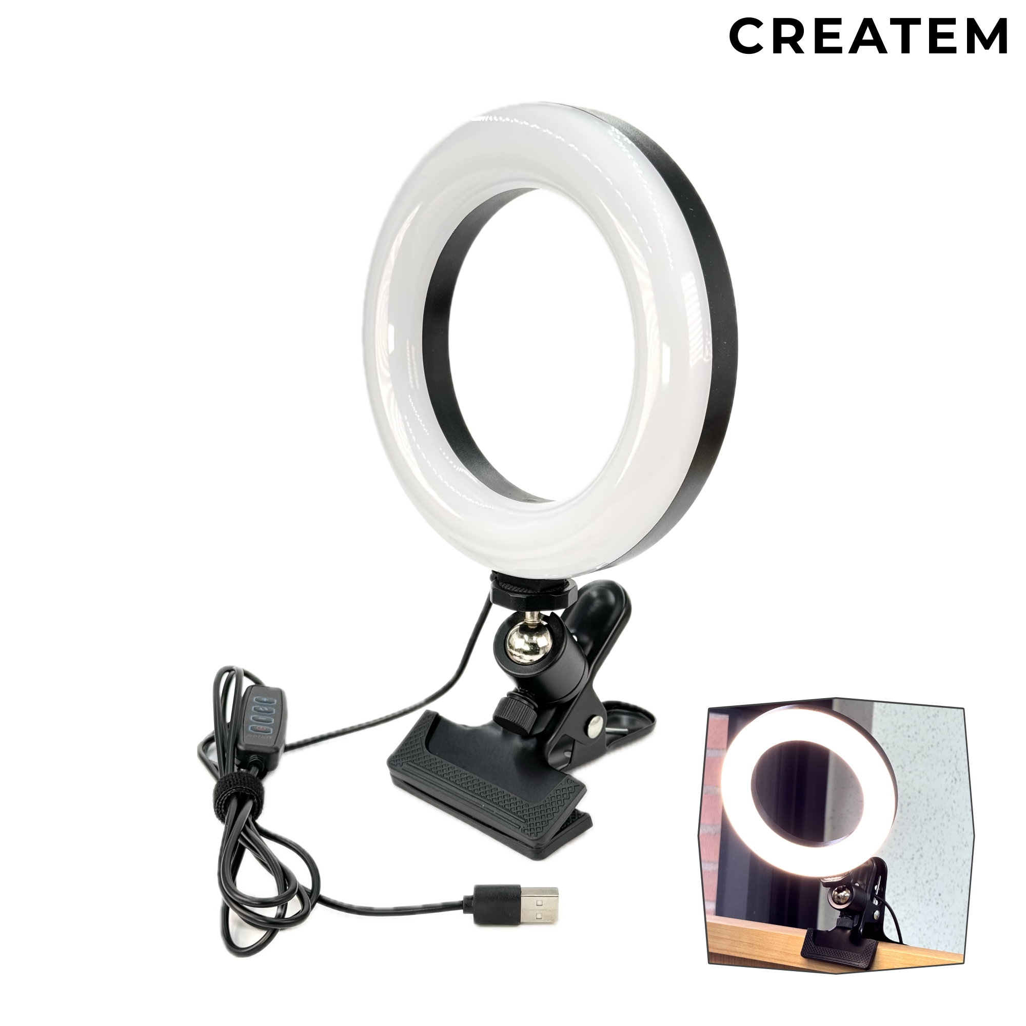 6인치 링라이트 집게 거치 조명 - 유튜브 촬영 방송용 USB 링조명 (RLED6-CL)