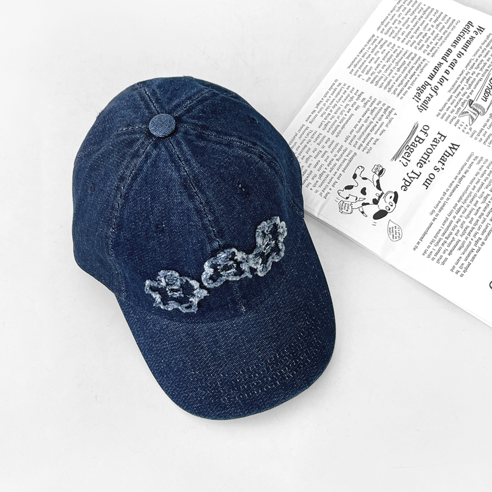 트리플 플라워 꽃 봄 여름 빈티지 워싱 데님 야구 볼캡