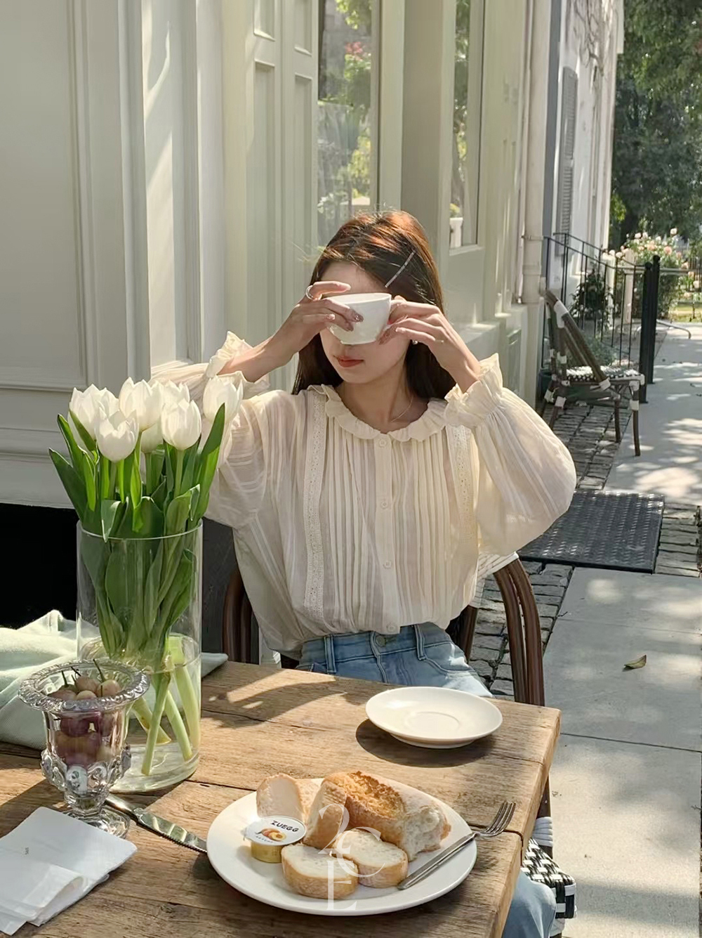 에디 넥프릴 핀턱 코튼 블라우스 (2color) 봄 면 레이어드 레이스 이너 요루 - 상세 이미지 3