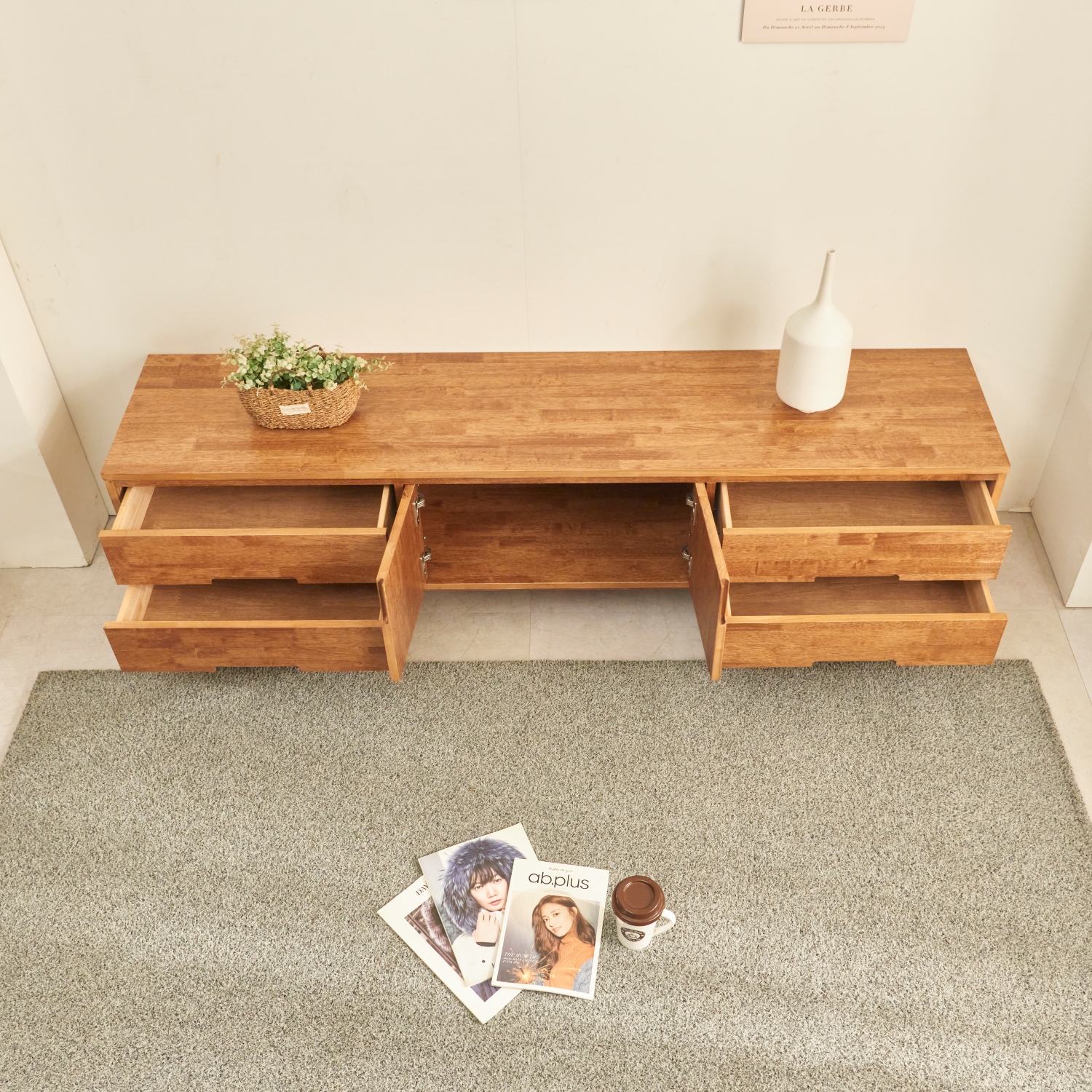 메리 고무나무 원목거실장 양문형 티비다이 TV거실장 1800