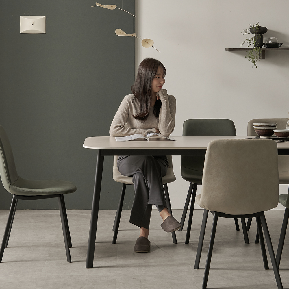 럼블 포세린 세라믹 6인용 식탁 세트 의자6(루트베이지+퍼니그린), 1800mm, 블랙 이미지 2