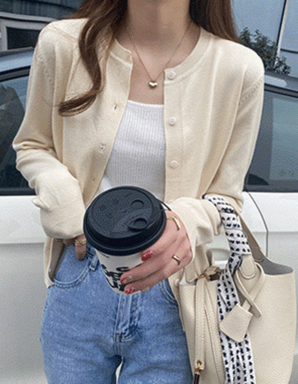 맨리사 여성 루즈핏 베이직 데일리 라운드넥 니트 가디건