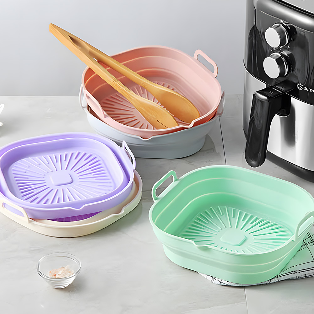 실리콘 에어프라이어용기 전자렌지 오븐트레이 그릇 접이식 찜기 오븐용 에프