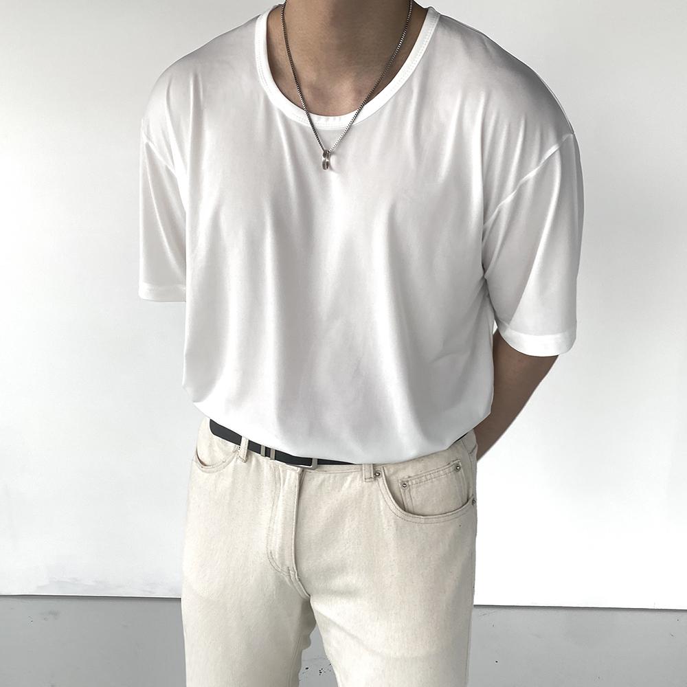 1+1 남자유넥반팔티 남자U넥 짐웨어오버핏 남자흰티 쿨링티셔츠 - 상세 이미지 2