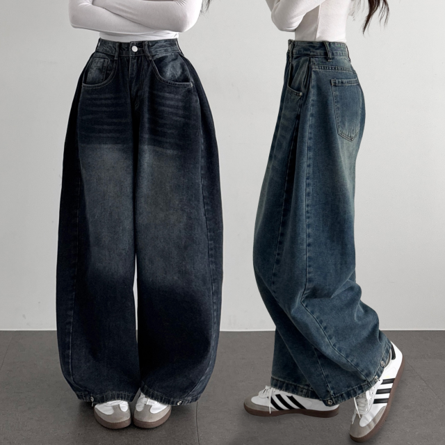 여성 사계절 와이드 청바지 키작녀 세미와이드 청바지 하이웨스트 데님 팬츠 흑청 진청 바지