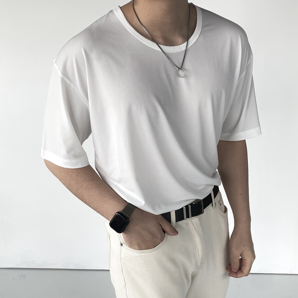 1+1 남자유넥반팔티 남자U넥 짐웨어오버핏 남자흰티 쿨링티셔츠 - 상세 이미지 3