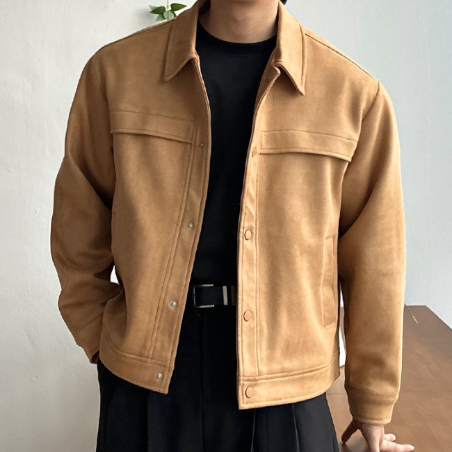 남자 먼프 봄 가을 간절기 세미 크롭 세무 스웨이드 자켓 - 상세 이미지 3