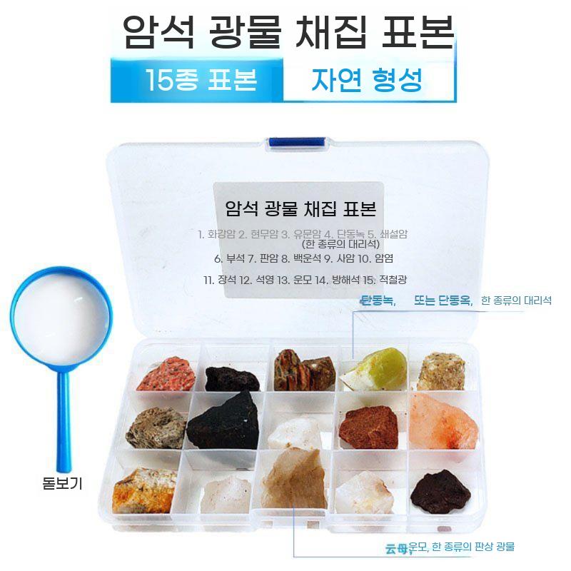100종 암석 샘플 광물 표본 교육용 광물표본 자연 과학 지구 수업 관찰 지구과학 교구 - 상세 이미지 5
