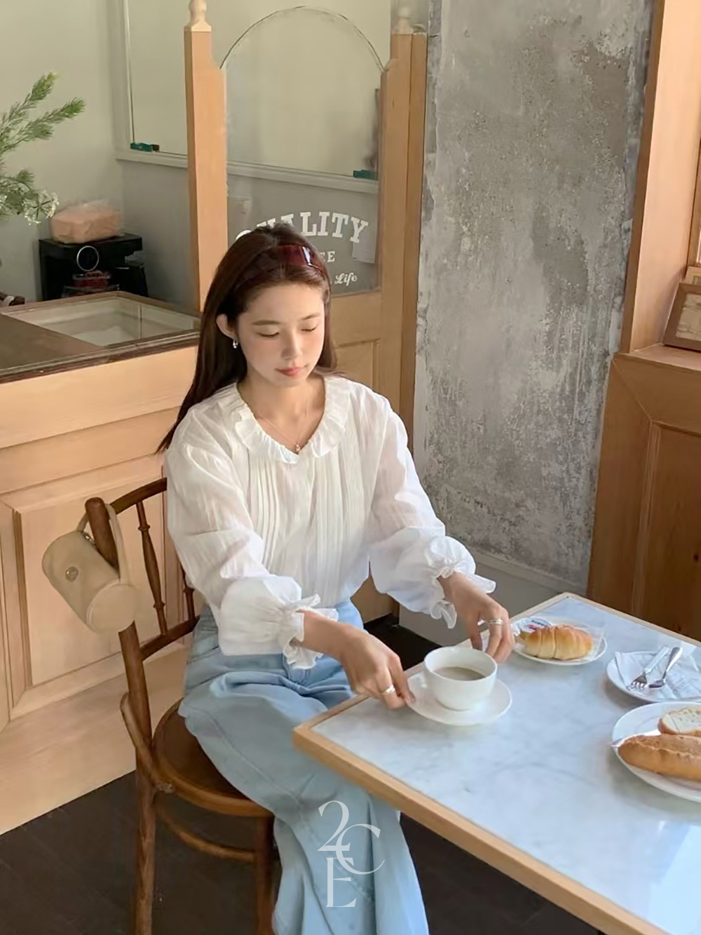 에디 넥프릴 핀턱 코튼 블라우스 (2color) 봄 면 레이어드 레이스 이너 요루 이미지 7