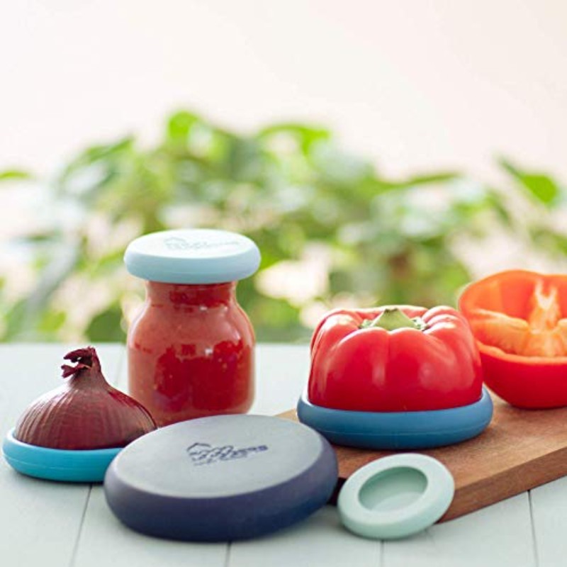 푸드 허거 5pc 재사용 가능한 실리콘 식품 밀봉 랩 BPA 프리 식기세척기 안전 양파 토마토 레몬 바나나 캔 덮개 : 폴로줌