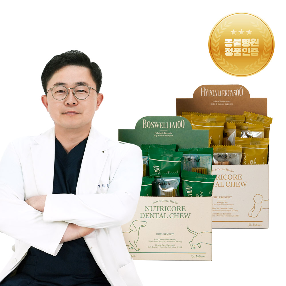 닥터뉴트리코어 하이포알러지+보스웰리아 강아지 반려견 개 덴탈 껌 치석제거 양치껌 10개입 (180g) x 2박스 - 상품 이미지