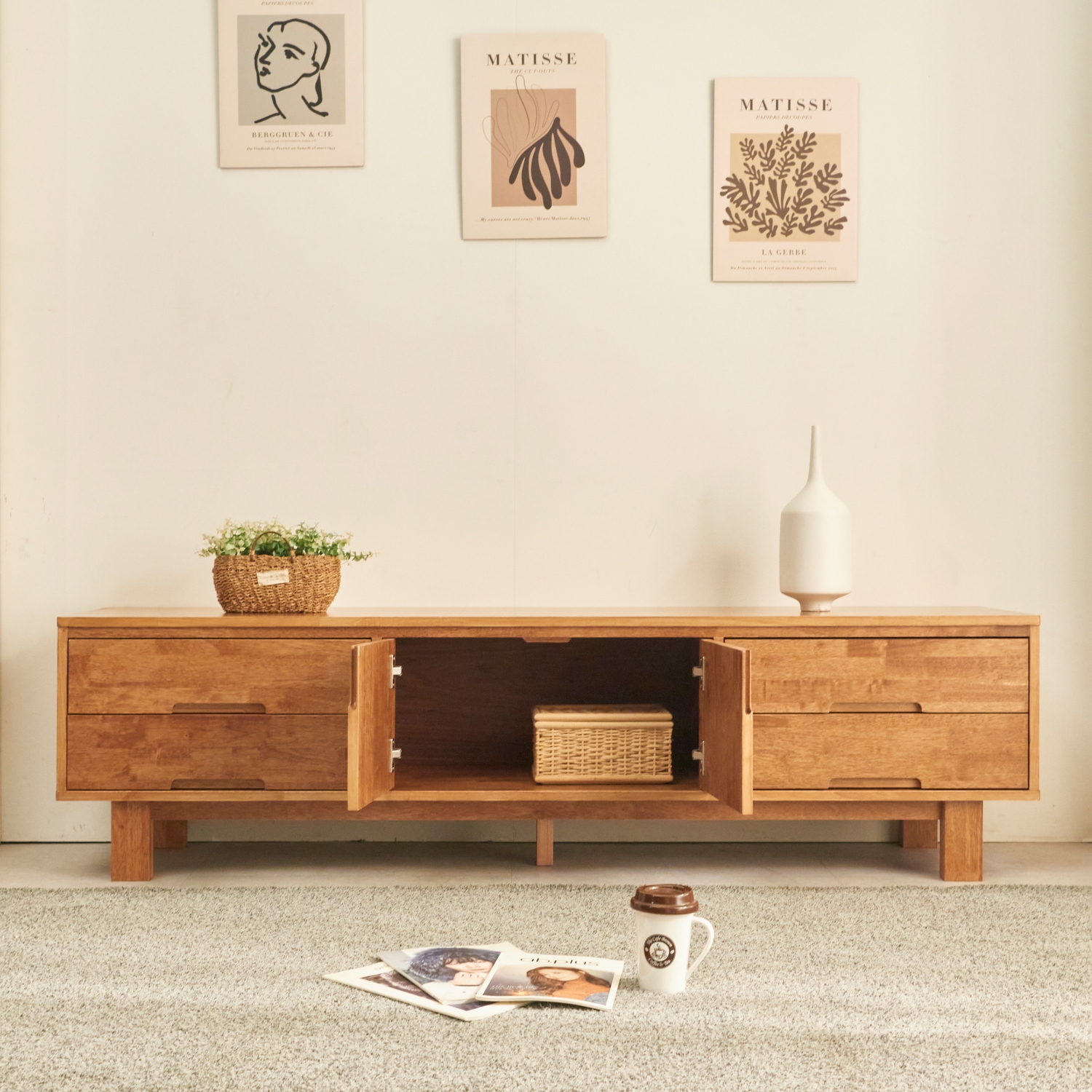 메리 고무나무 원목거실장 양문형 티비다이 TV거실장 1800