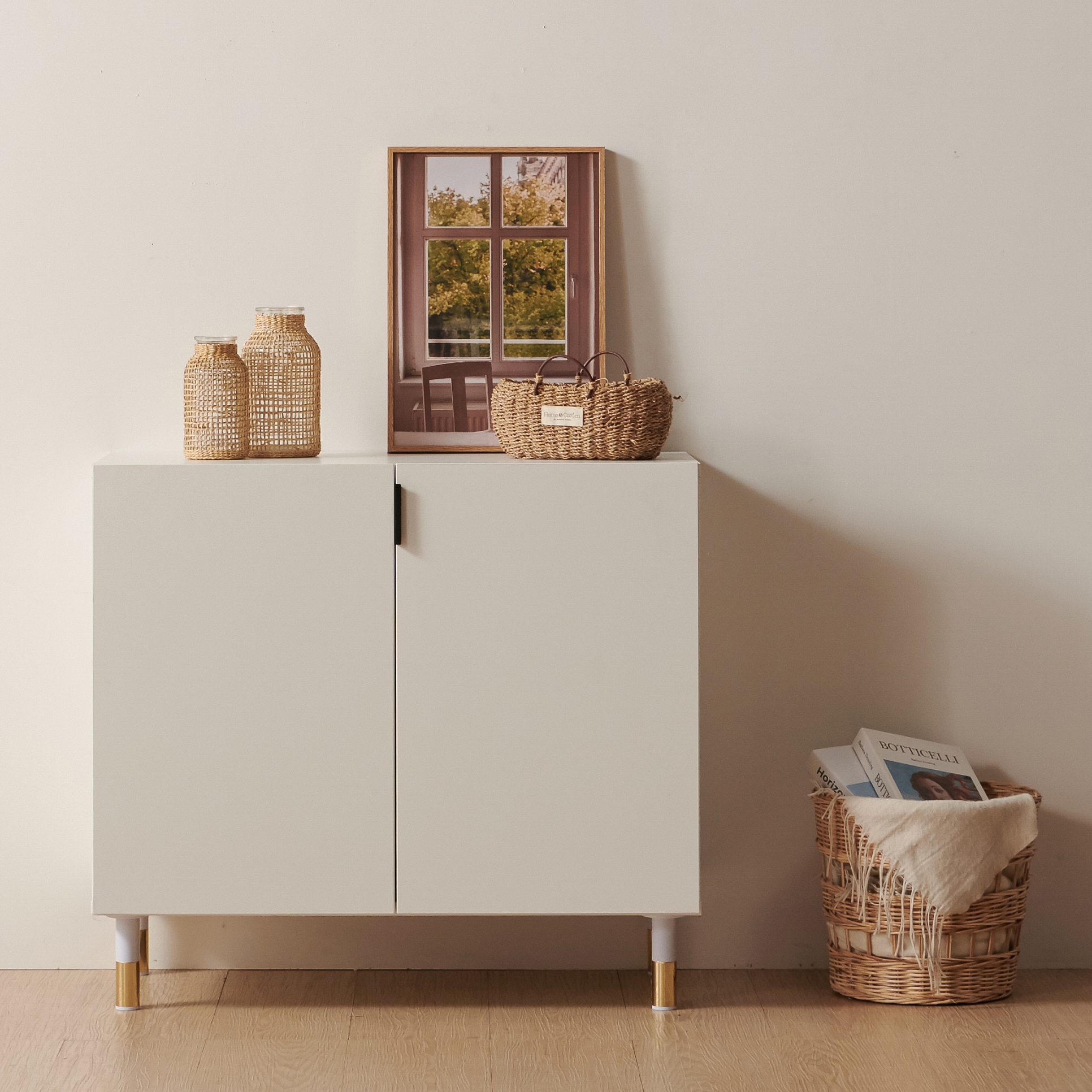 높은거실장 티비다이 낮은 티비장 거실 TV 장식장 다리형 2단 800 화이트다리