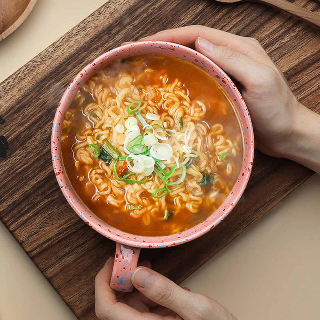안심 컵라면도자기 용기 컵라면머그 육개장그릇 밀폐뚜껑 손잡이 라면기 600ml - 상세 이미지 5