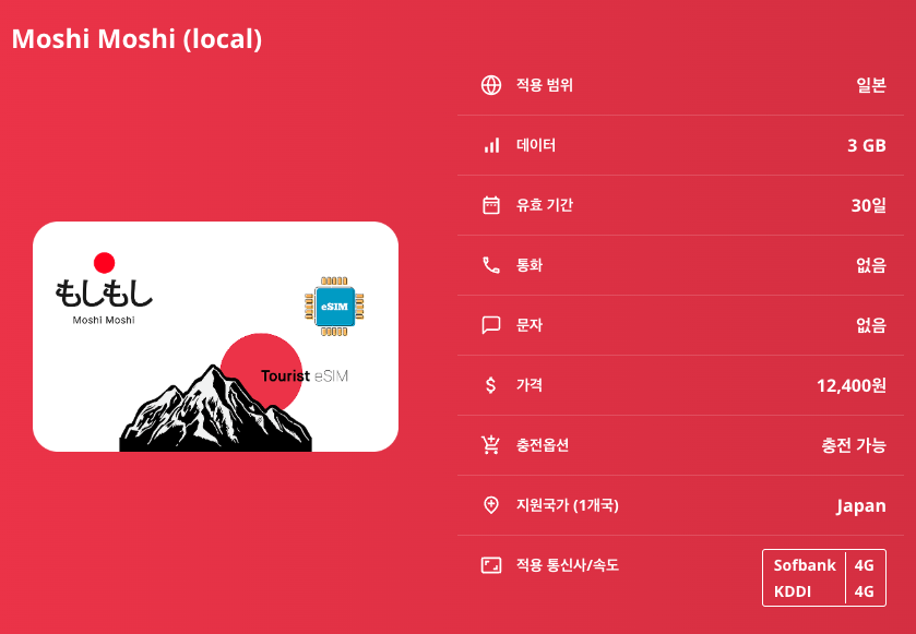 일본 로컬망 이심 eSIM 소프트뱅크 Sofbank KDDI 도쿄 오사카 교토 나고야 오키나와 삿포로 니세코 닛코 고베 히로시마 후쿠오카 홋카이도 규슈 요코하마 시즈오카 이심통