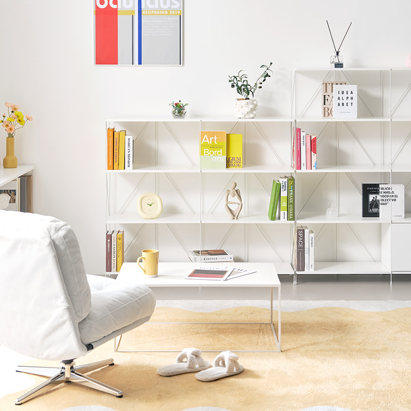 E0자재 메르시 스틸프레임 철제 DIY 책꽂이 책장 5단 600 화이트 프레임