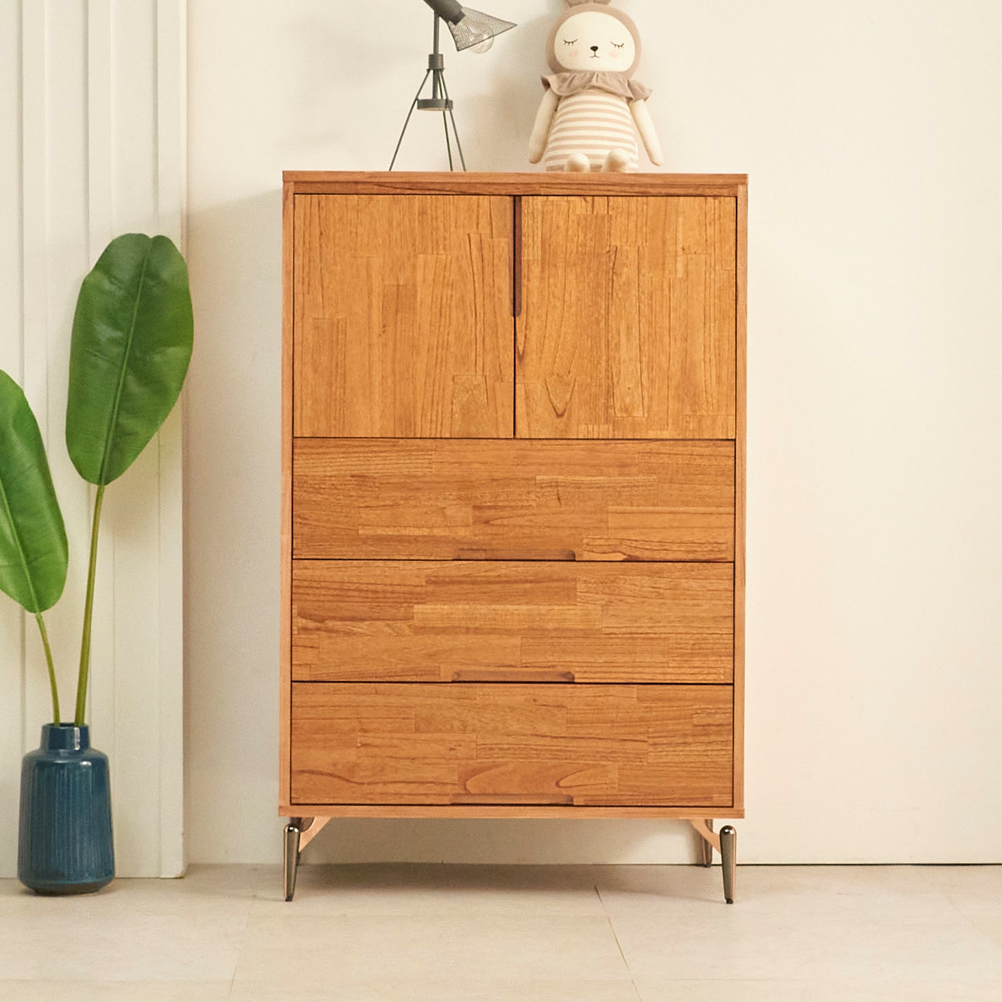 도무스 참죽 원목 양문형 서랍장 5단 800