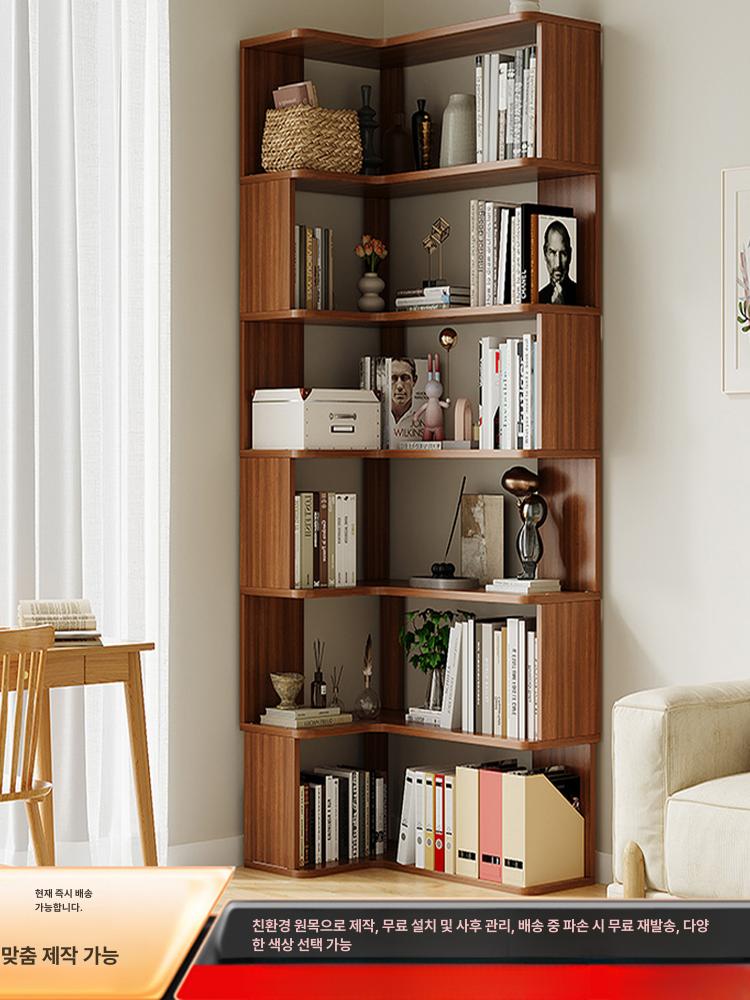 모서리책장 코너 수납장 책꽂이 블랙 코너책장 삼각장 5층 원목화이트 60x60 설치 포함 - 상세 이미지 3