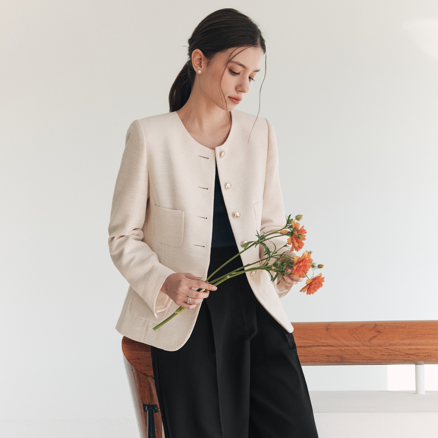 [제로스트릿]라인 트위드 자켓 LINE TWEED JACKET / CREAM