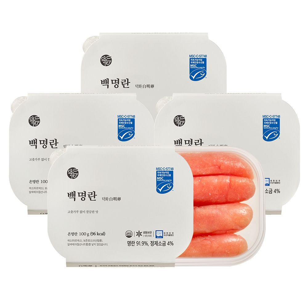 덕화명란 시그니처 저염 백명란 젓갈 100g x 4팩 (장석준 선물 무색소 무발색제 요리)