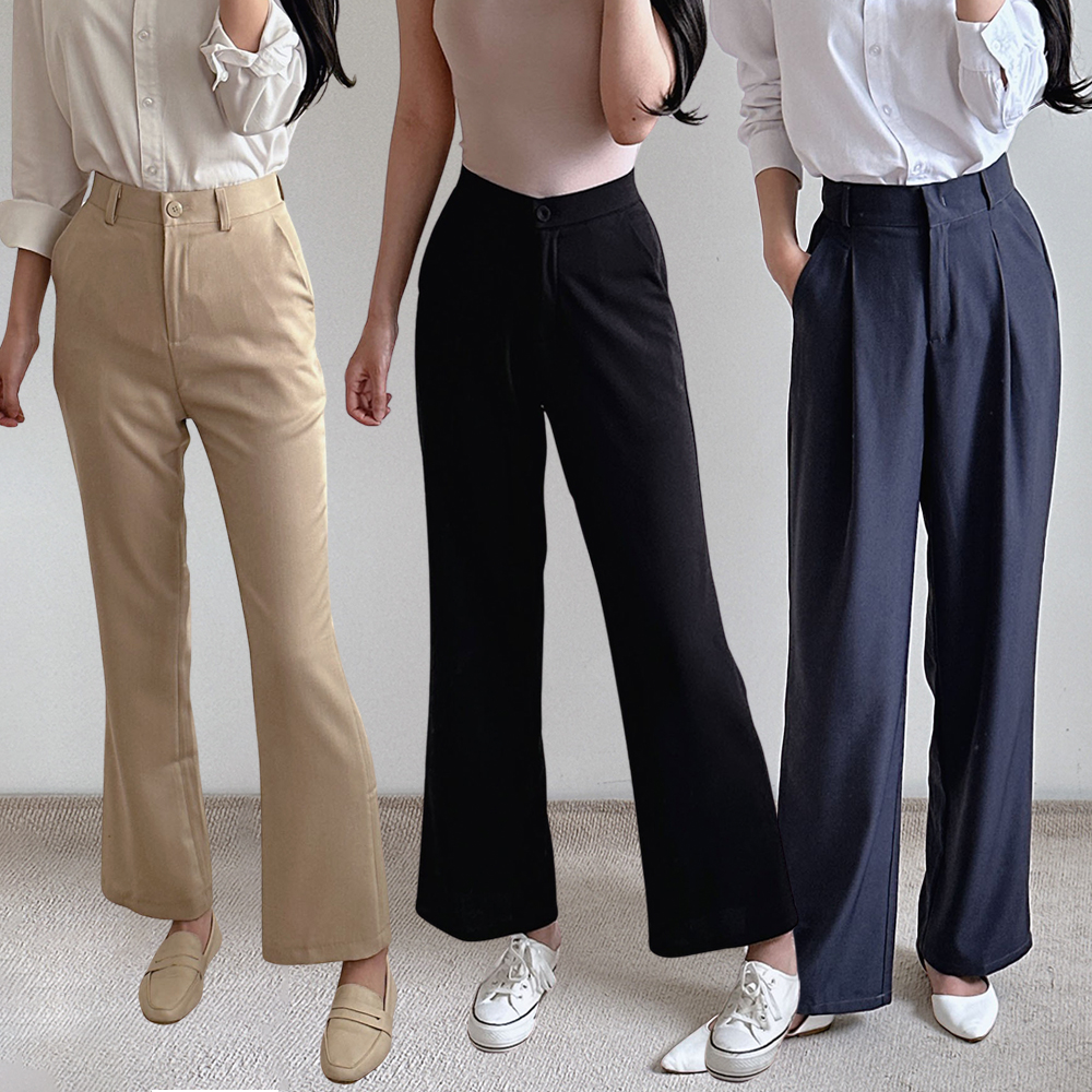 여성 슬랙스 스판 밴딩 부츠컷 일자 와이드 하이웨스트 키작녀 정장바지 빅사이즈