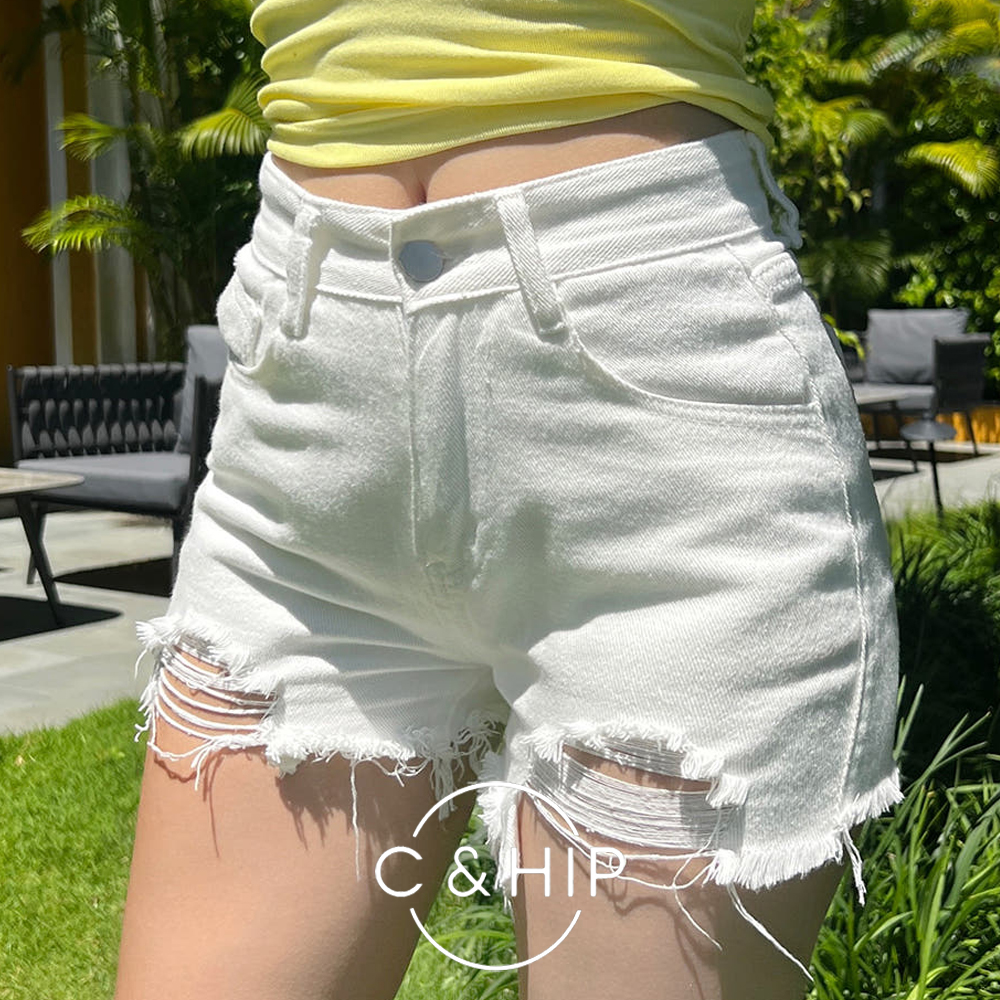 [S,M,L,XL] 포느 헤짐 하이웨스트 데님 청 반바지 숏팬츠 4color - 상품 이미지