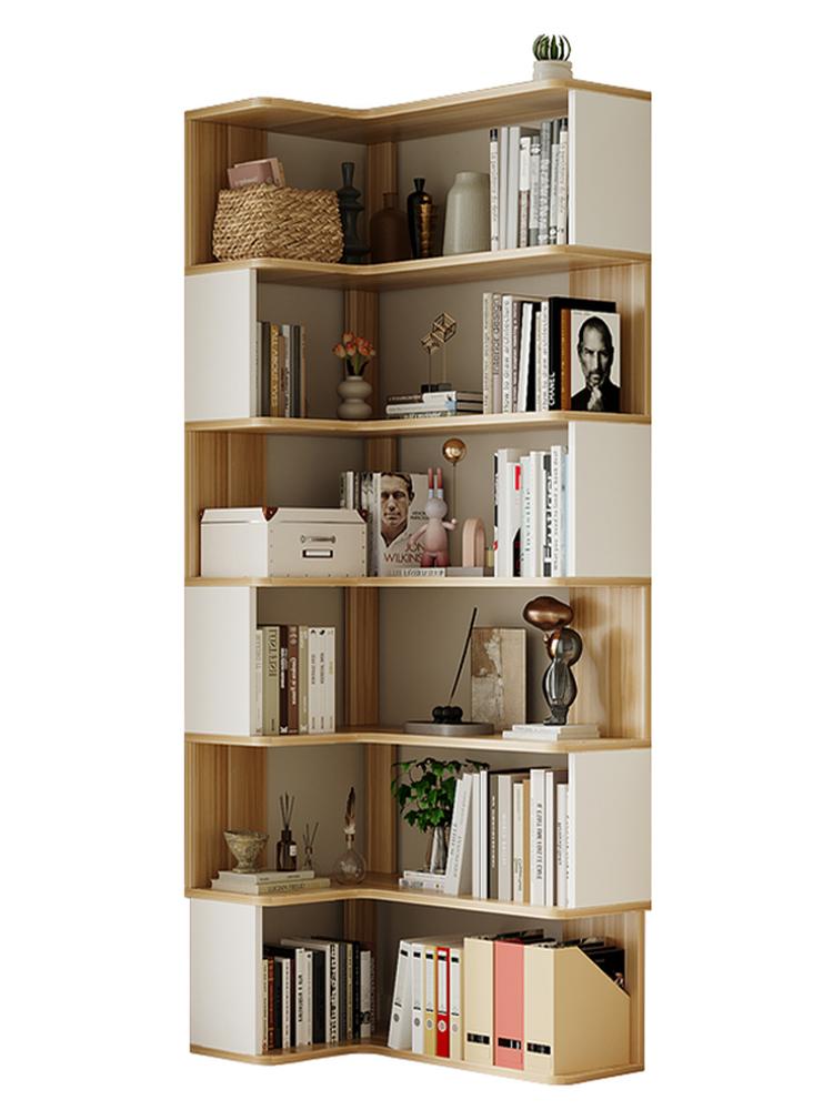 모서리책장 코너 수납장 책꽂이 블랙 코너책장 삼각장 5층 원목화이트 60x60 설치 포함 - 상품 이미지