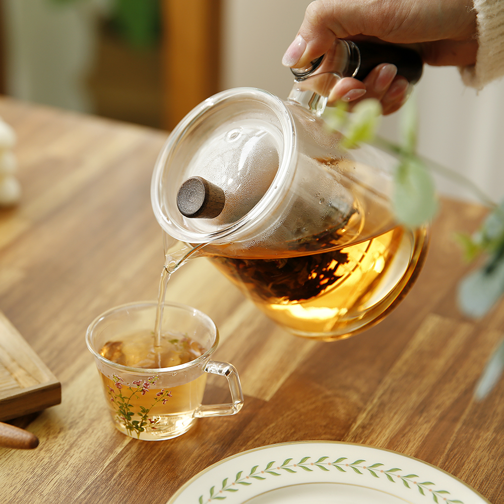 플라라 직화 내열 유리 티포트 티주전자 거름망 우드노브 손잡이 티팟 550ml - 상품 이미지