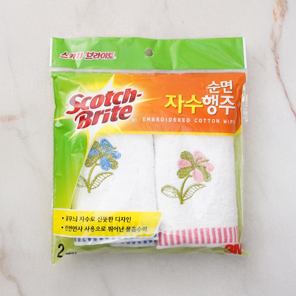 메가마트 3M 순면 자수 행주 2매 - 상품 이미지
