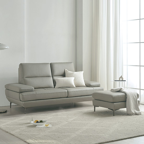 스칸디아 버밍엄 천연 통가죽 소파 스툴포함, 그레이, 3인용