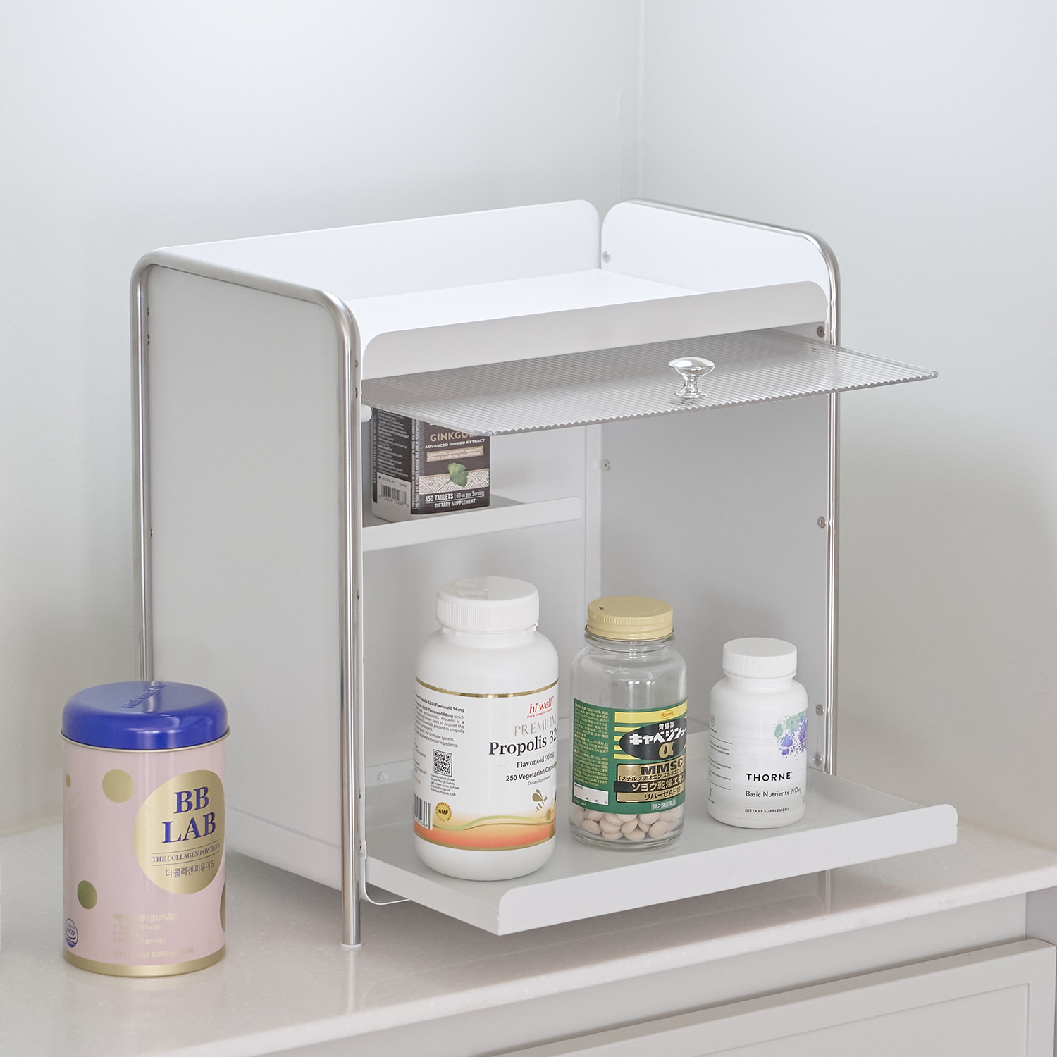 코드리빙 철제 슬라이딩 수납함 영양제 약통 정리 보관함 클린업스토리지 화이트