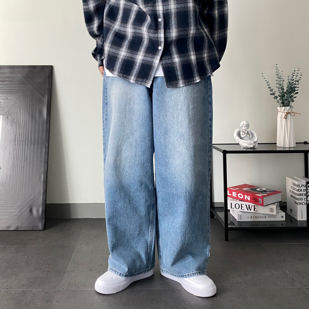 남자와이드청바지 남자연청바지 벌룬데님 - 상품 이미지