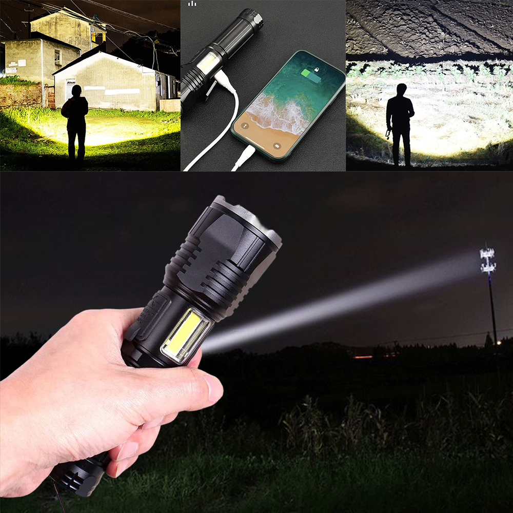 강력 광폭 후레쉬 usb 충전식 led 줌라이트 손전등 - 상품 이미지