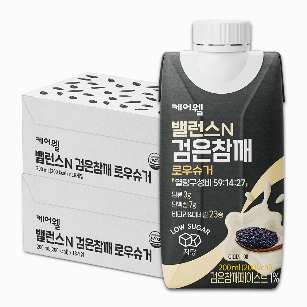 케어웰 밸런스N 검은참깨 식사대용 균형 영양식 환자 노인 영양음료 200ml, 36개 - 상품 이미지