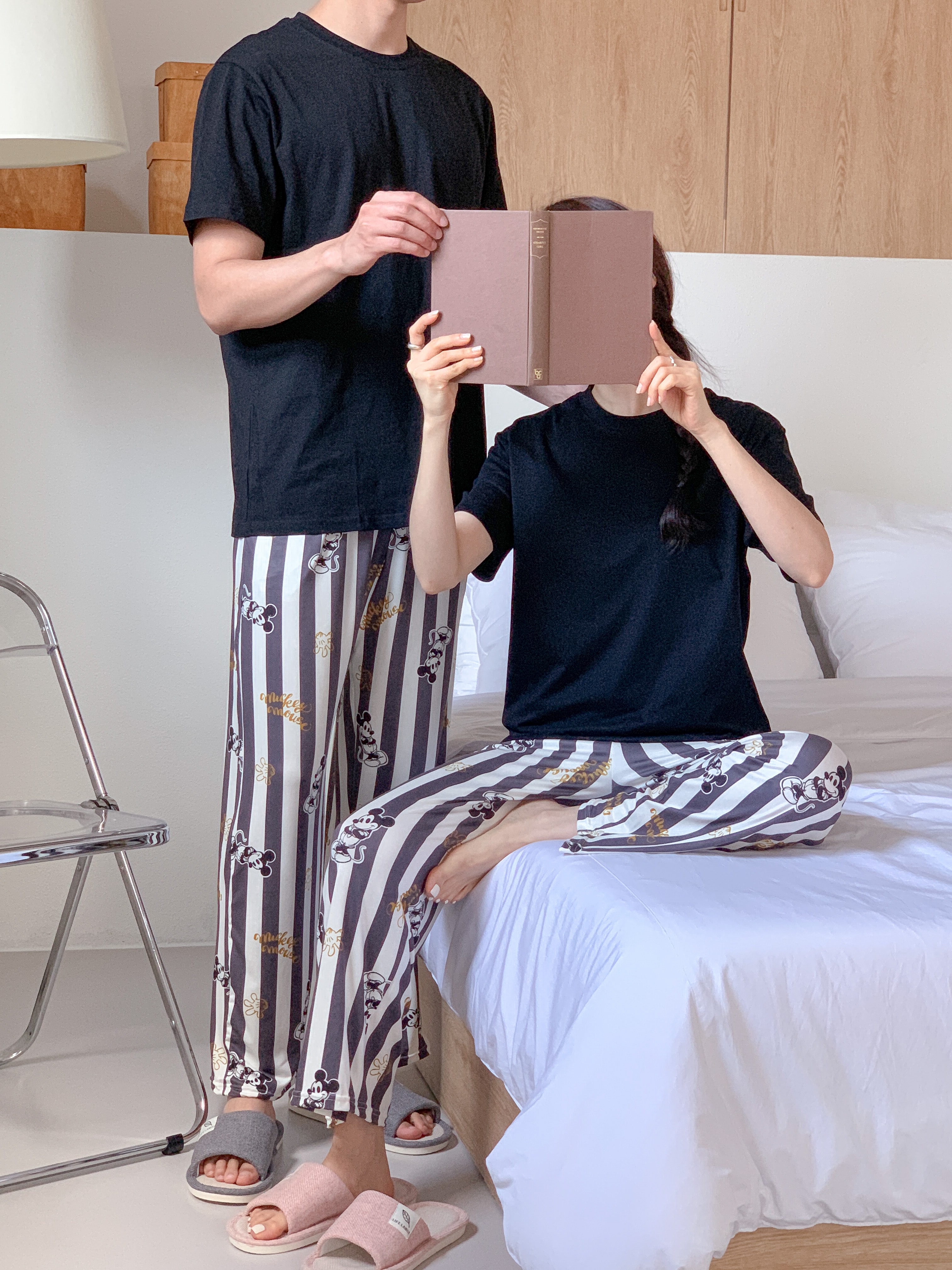 (무배)미키 긴바지 스트라이프 화사한 빅사이즈 남여공용 홈웨어 잠옷 바지 상세 이미지 47