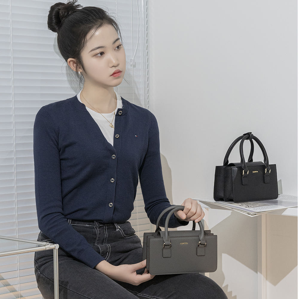수제 미니 토트 크로스백 롱숄더 소가죽 하객룩 핸드폰 데일리 여자가방 - 상세 이미지 2