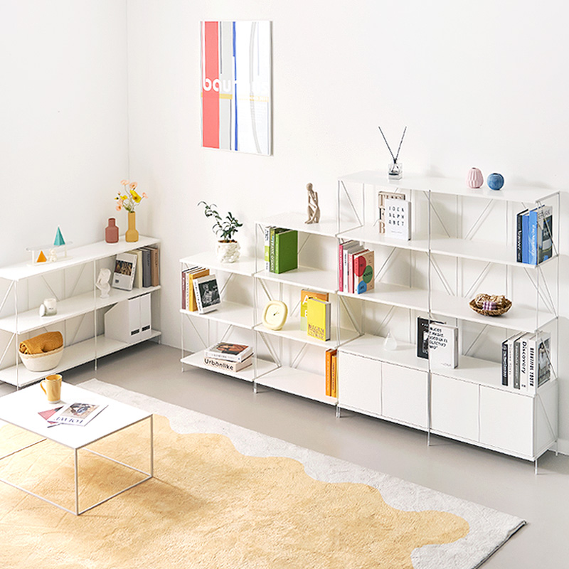 E0자재 메르시 스틸프레임 철제 DIY 책꽂이 책장 5단 600 화이트 프레임