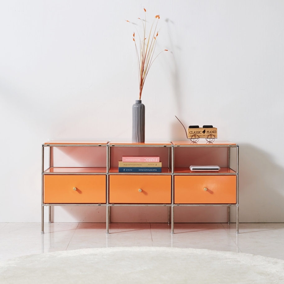 홈그니처 미드센츄리거실장 모듈 얇은 TV다이서랍장 폭좁은 1200x400x527mm, 오렌지