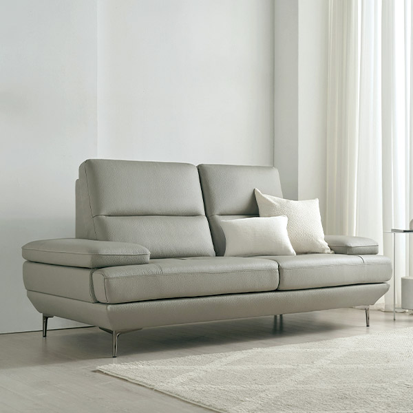 스칸디아 버밍엄 천연 통가죽 소파 스툴미포함, 그레이, 3인용