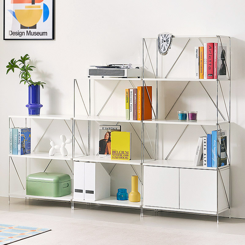 e스마트 철제 화이트프레임 수납책장 메르시 책장 3단 600