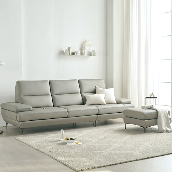 스칸디아 버밍엄 천연 통가죽 소파 스툴포함, 그레이, 4인용