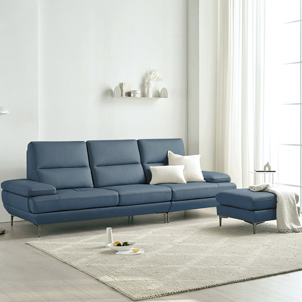 스칸디아 버밍엄 천연 통가죽 소파 스툴포함, 네이비, 4인용