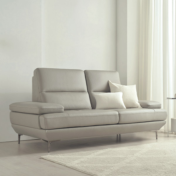 스칸디아 버밍엄 천연 통가죽 소파 스툴미포함, 베이지, 3인용